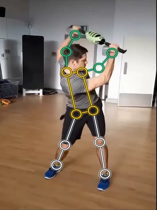 Video analysis: our tracker drawing the skeleton on a trainer swinging a club