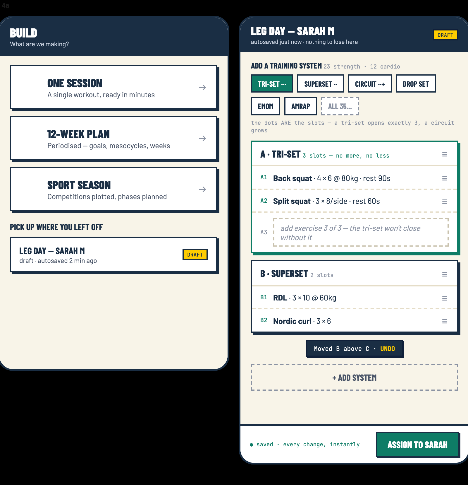 A personal training app that shows the client the movement, in the trainer's own name